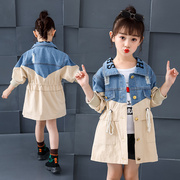 韩系女童牛仔外套2024中长款风衣中大儿童装，小女孩春装学生上