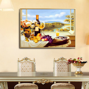 美式餐厅装饰画墙面轻奢饭厅挂画现代简约餐桌厨房墙壁画欧式油画