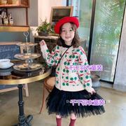 韩国童装秋冬品牌女童樱桃针织开衫双层加厚外套抗起球毛衣