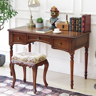 美式实木书桌书架复古典欧式办公桌子英式意式法式轻奢风格书房