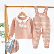 婴儿秋衣秋裤纯棉0-1岁背带，套装3新生儿，6男宝宝女春秋衣服12个月