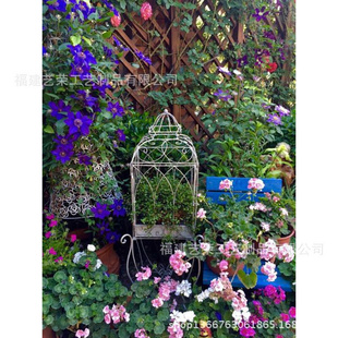 复古做旧鸟笼式花盆架，欧式铁艺花架园艺，简约展示架花园杂货架
