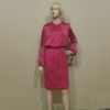 时尚女装春秋女士红色长袖修身蕾丝打底显瘦中长款连衣裙低价销售