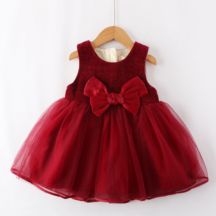 背心裙女童秋冬裙子儿童装，加绒连衣裙宝宝，红色公主裙灯芯绒马甲裙