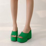 橘色米白色绿色桔色厚底增高鞋夏季拖鞋女高跟坡跟凉拖鞋大码 AMY