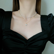巴洛克复古小粒珍珠项链女双层叠戴气质锁骨链脖子饰品choker颈链