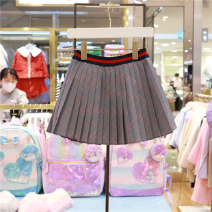 t+韩国童装，2024年春季女童千鸟，格洋气短裙百褶裙半身裙