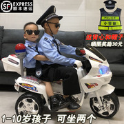 警察车三轮车儿童，电动摩托车小孩可坐双人骑玩具，车充电车男孩大号