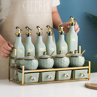 高颜值厨房调料盒，玻璃调味瓶套装家用陶瓷，调料罐子油盐酱醋收纳盒