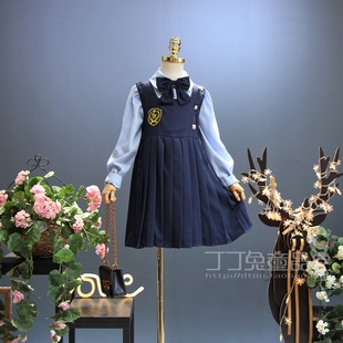 欧美女童装春秋季英伦学院，风淑女套裙，韩版中大童洋气两件套装