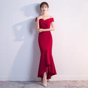 cosplay敬酒服新娘秋冬结婚红色中长款韩式礼服修身显瘦