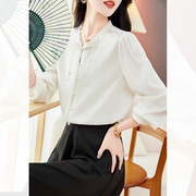 新中式中国风真丝衬衫，女2024春季盘扣长袖，桑蚕丝上衣