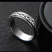 马鞭纹戒指可转动男款银饰戒指S925纯银清迈手工纯银个性日韩风格