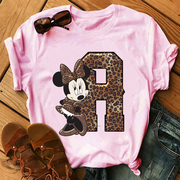 Leopard Letter T Shirt 26豹纹字母老鼠印花男女粉色亲子短袖T恤