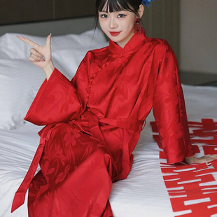 新中式套装旗袍晨拍礼服新娘晨袍女腰带唐装两件套红色国风敬酒服