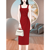 高级感质感红色吊带连衣裙，夏季2024女装，气质职场礼服背心长裙