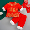 婴儿棉衣两件套冬季红色衣服加厚一岁宝宝棉服套装冬装分体拜年服
