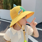 儿童防晒帽夏季男女童防紫外线太阳帽宝宝卡通，网眼大檐遮阳渔夫帽