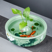 景德镇陶瓷鱼缸手绘桌面大号招财绿色金鱼乌龟缸盆碗莲水仙荷花盆
