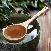 日式长柄水瓢实木竹节手柄米瓢大汤勺粥勺厨房，木勺子木桶桑拿水勺