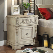 美式乡村实木床床头柜法式雕花床边柜卧室收纳柜复古做旧家具定制