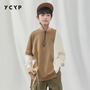 YCYP童装日系拼接男童t恤长袖中大童春季纯棉儿童上衣春秋潮T