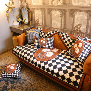 轻奢复古沙发垫美式四季通用防滑时尚沙发巾，套菱形格百搭沙发坐垫