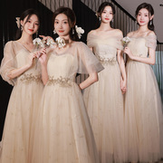 香槟色伴娘服2023年夏季姐妹团，长裙平时可穿高级小众大码礼服