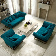 美式创意客厅沙发组合 大小户型123墨绿色绒布沙发不锈钢铁艺沙发