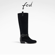 fed拼接西部靴冬季靴子，粗跟时装靴加绒长筒靴女款r1128-ys019