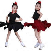 儿童拉丁舞裙女童舞蹈，服女套装考级规定练功服，夏分体(夏分体)短袖拉丁舞服