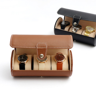 皮质手表盒收纳盒圆形短表带手表手链首饰盒，机械表女表整理展示盒