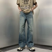 复古vintage牛仔裤男夏季水洗做旧vibe美式拖地裤潮牌微喇长裤子