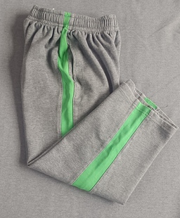 春秋冬男女同款运动裤子灰色拼接一道绿色，宽杠加绒加厚运动裤