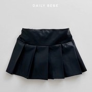 韩国进口婴幼童装时尚个性黑色皮短裙DailyBebe洋气百搭百褶裙