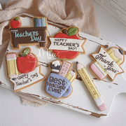 王小miu老师 创意教师节系列饼干模具苹果铅笔翻糖霜饼皮手压工具