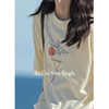 hellovangogh简约手绘艺术美纯棉，t恤2024女淡黄色抽象印花短袖