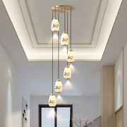 新中式楼梯吊线灯全铜中国风复式餐厅茶室书房卧室床头单头小吊灯