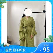 汉墨记直裾袍汉服纯色睡袍，改良垂胡袖中国风，家居服汉元素睡衣女装