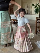 2024夏女童新中式中国风马面裙短袖两件套古风裙六一生日亲子