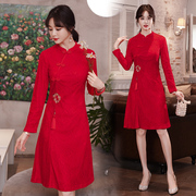 2023女士装红色蕾丝打底衫中长洋气小衫遮肚子显瘦上衣连衣裙
