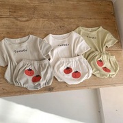 韩国ins可爱儿童套装夏季宝宝T恤短袖儿童吸汗透气亲子两件套装