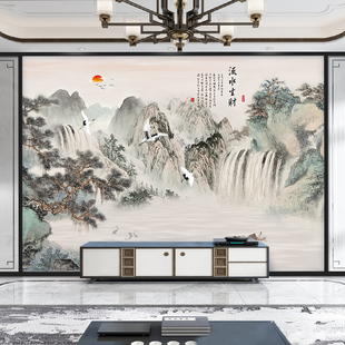 电视背景墙壁纸客厅现代简约新中式水墨画山水画风景墙纸壁画墙布