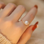 diy珍珠小配件g18k黄金珍珠，戒指空托时尚，款指环女配6-8mm圆珠
