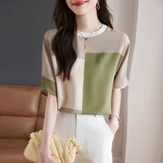 韩国雪纺圆领短袖t恤女装2024夏季设计感小众遮肚子半袖体恤