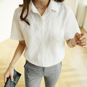 夏季白色短袖衬衫女复古职业百搭气质显瘦衬衣上衣洋气设计感