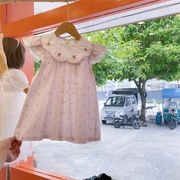 女童连衣裙夏季小飞袖纯棉，樱桃刺绣娃娃，领女宝宝夏天薄款裙子小童