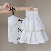 白色蛋糕裙2024年夏季半身裙蓬蓬裙a字裙少女短裙休闲小个子