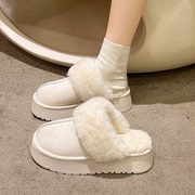 厚底毛毛棉拖鞋女冬季外穿2023年加绒保暖雪地靴高级感包头拖