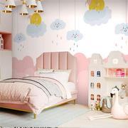 北欧儿童房壁纸女孩卧室简约墙纸卡通白云壁画公主房粉色温馨墙布